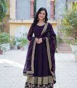 Purple faux georgette fabric designer multy sequins embroidery work partywear gown with dupatta