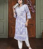 Lavender cotton fabric digital printed with chikankari embroidery work kurta set