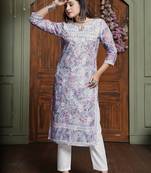 Pink cotton fabric digital printed with chikankari embroidery work kurta set