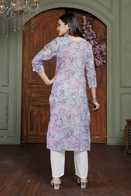 Pink cotton fabric digital printed with chikankari embroidery work kurta set 3