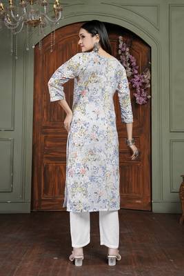 Yellow cotton fabric digital printed with chikankari embroidery work kurta set 3