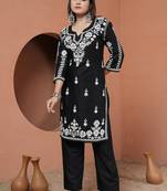 Black rayon fabric chikankari embroidery work ceremonial kurta set