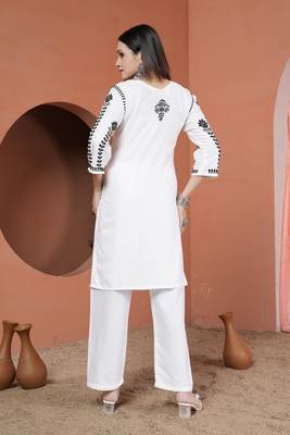 White rayon fabric chikankari embroidery work ceremonial kurta set 3