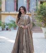 Beige beautiful designer sequance embroidery work heavy partywear gown with dupatta
