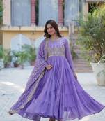 Purple beautiful designer sequance embroidery work heavy partywear gown with dupatta