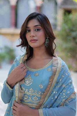 Sky blue beautiful designer sequance embroidery work heavy partywear gown with dupatta 4