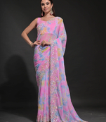 Firozi georgette embroidery and sequin work with blouse piece