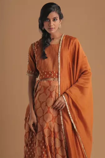 Lehenga With Pintuck Choli And Godet Skirt