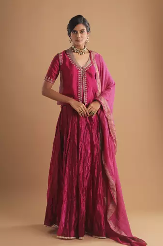 Double Layer Choli With Zardozi And Multi Color Silk Skirt