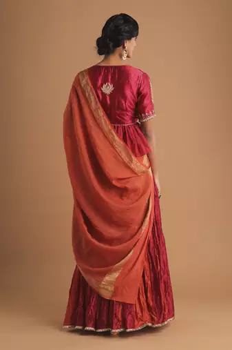 Matka Yoke Silk Choli With Godet Lehenga And Dupatta