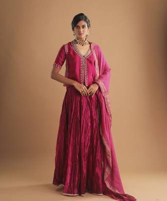Double Layer Choli With Zardozi And Multi Color Silk Skirt 1