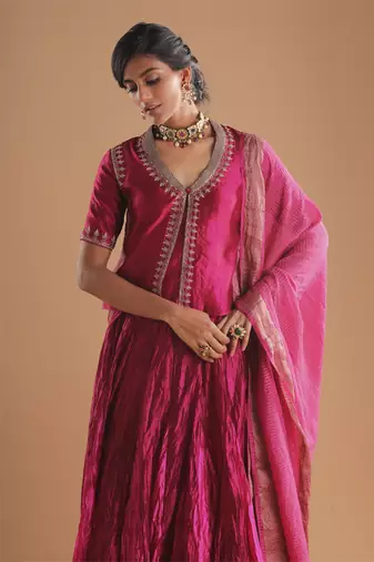 Double Layer Choli With Zardozi And Multi Color Silk Skirt