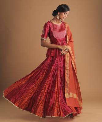 Matka Yoke Silk Choli With Godet Lehenga And Dupatta 3