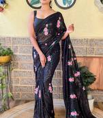 Black pure georgette embroidery and sequin work with blouse piece