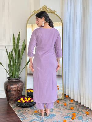 Lavender bsy viscoce fabric embroidery work with printed readymade suit 2