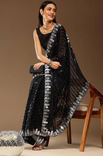 Black pure georgette embroidery and sequin work with blouse piece