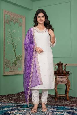 Off white roman silk fabric ceremonial wear salwar kameez 1