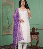 Off white roman silk fabric ceremonial wear salwar kameez