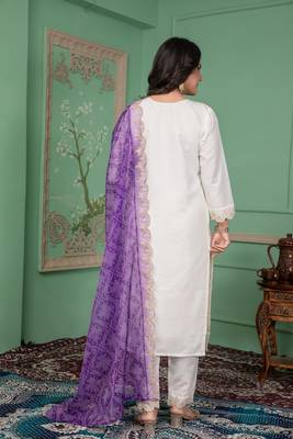 Off white roman silk fabric ceremonial wear salwar kameez 2