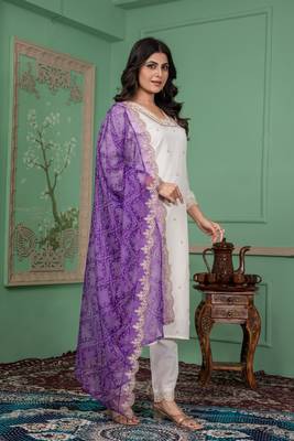 Off white roman silk fabric ceremonial wear salwar kameez 4