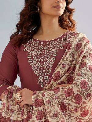 Brown cotton silk fabric ceremonial wear salwar kameez 3