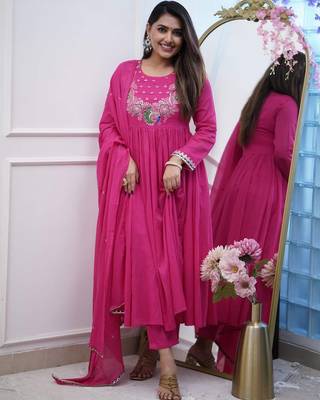 Pink chinon fabric ceremonial wear salwar kameez 1