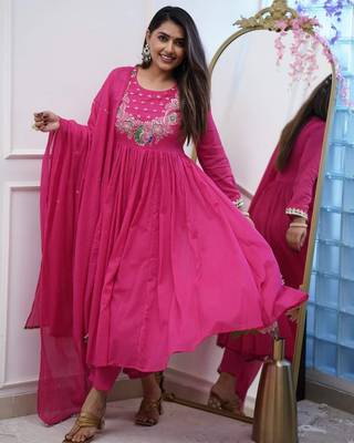 Pink chinon fabric ceremonial wear salwar kameez 2