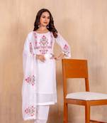 White faux georgette fabric ceremonial wear salwar kameez