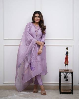 Lavender rayon slub fabric ceremonial wear salwar kameez 1