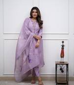 Lavender rayon slub fabric ceremonial wear salwar kameez