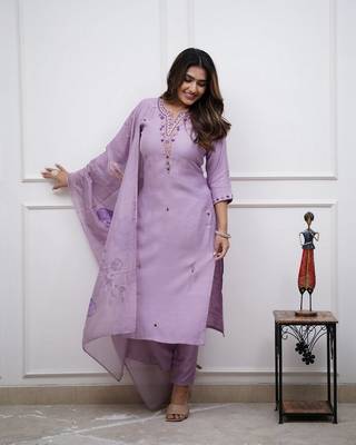 Lavender rayon slub fabric ceremonial wear salwar kameez 2