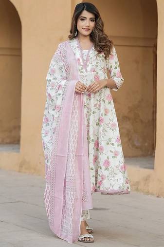 Pink cotton slub fabric beautiful printed salwar kameez