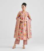 Peach rayon slub fabric beautiful printed salwar kameez