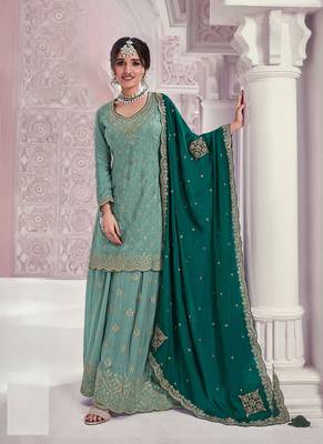 Pista embroidered chinon fabric sharara dress 1
