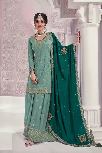 Pista designer embroidered chinon fabric sharara dress
