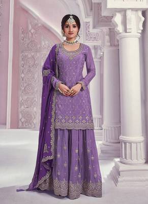 Violet embroidered chinon fabric sharara dress 1
