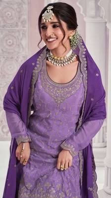 Violet embroidered chinon fabric sharara dress 2