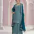 Blue embroidered chinon fabric sharara dress