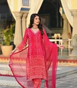 Pink chinon fabric printed with embroidery work ceremonial salwar kameez