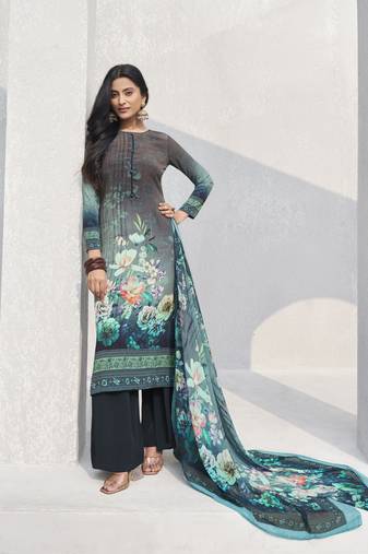 Grey designer crepe fabric ceremonial salwar suit