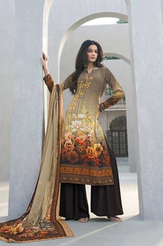 Brown designer crepe fabric ceremonial salwar suit