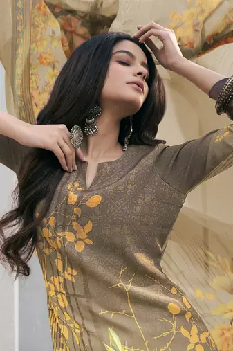 Brown crepe fabric ceremonial salwar suit