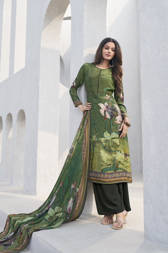 Green designer crepe fabric ceremonial salwar suit