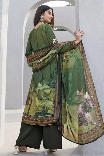 Green crepe fabric ceremonial salwar suit