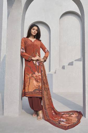 Orange designer crepe fabric ceremonial salwar suit