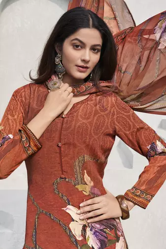 Orange crepe fabric ceremonial salwar suit