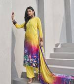Yellow crepe fabric ceremonial salwar suit