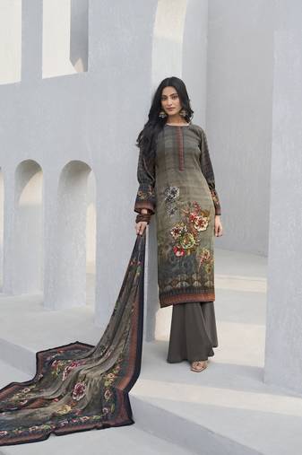 Grey designer crepe fabric ceremonial salwar suit