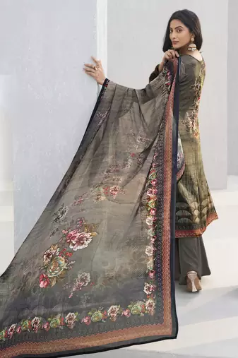 Grey crepe fabric ceremonial salwar suit
