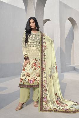 Cream crepe fabric ceremonial salwar suit 1